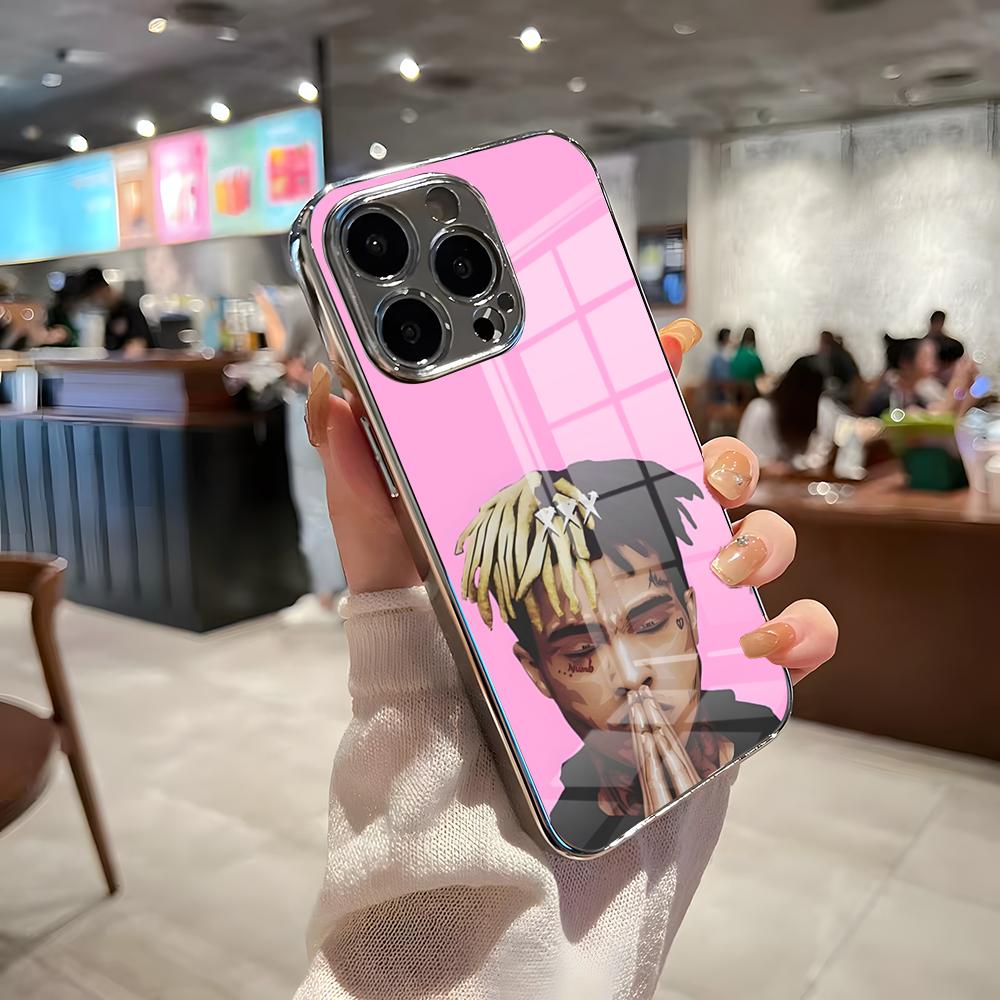 Rapper XXXTENTACION Telefoonhoesje Voor IPhone 17 Pro Max 15 Pro 16 14 Plus 12 13 Mini 11 Pro Schokbestendige Geplateerde Glazen Cover