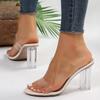 Elegant Transparent Pvc Sandals Women Summer Thick High Heels Crystal Slippers Woman Square Toe Slip On Plus Size Dress Shoes