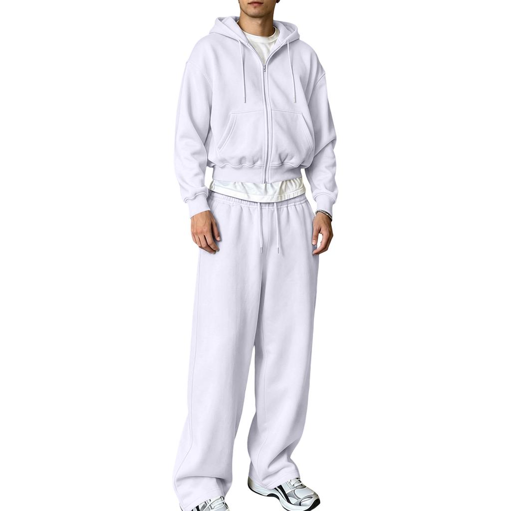 Men's Winter Hoodie Zip Up and Sweatpants Set Casual Tracksuit
