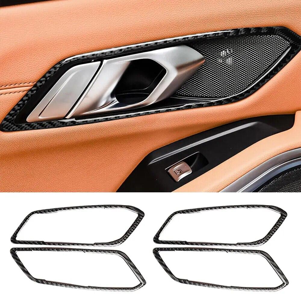 4PCS Carbon Fiber Car Door Handle Frame Cover Stickers Decoration Accessories For BMW 3 Series G20 G28 325li 330d 335 -20
