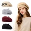 Outdoor Shopping Headgear Knitted Beret Hat for Women, Winter Warm Painter Cap, Fleece Daily Commuting Lined, Cozy Solid Color Artist Cold Weather