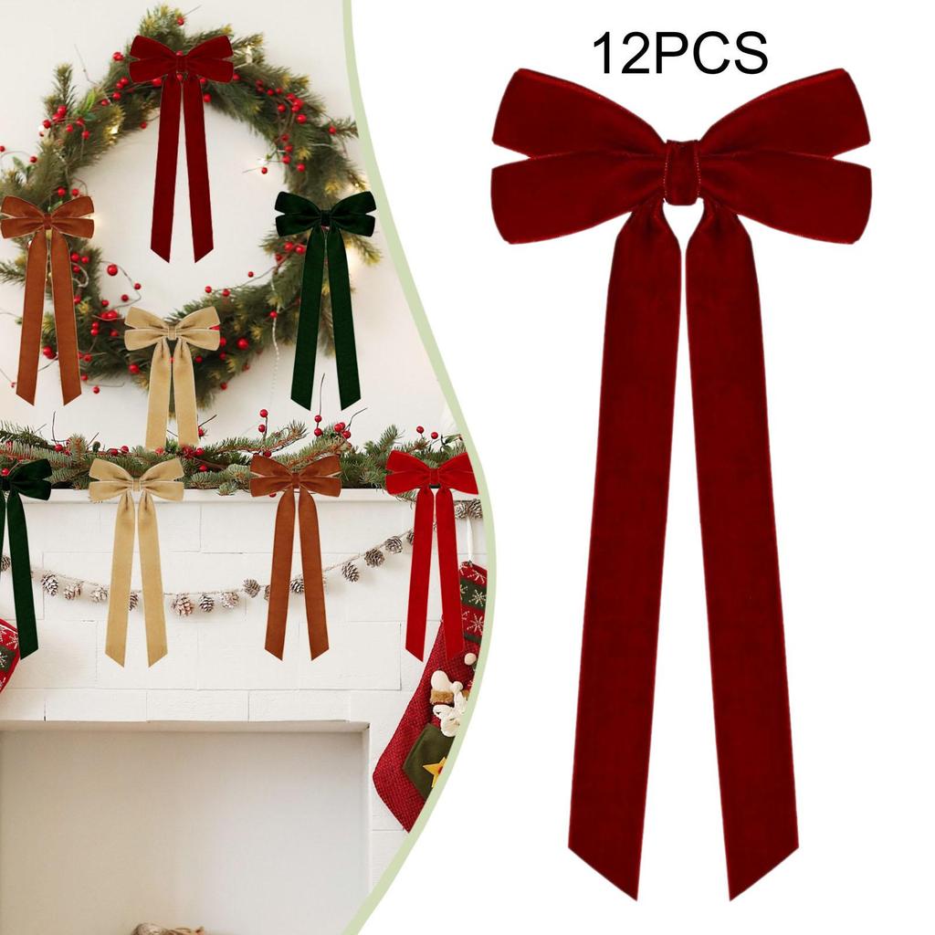 Velvet Christmas Bow Ornaments for Tree Wreath Gift Wrap Holiday Home Indoor Outdoor Decoration
