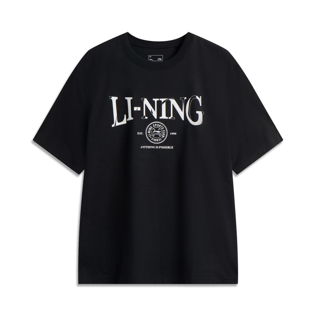 Li Ning Sports Trend Series Letter Round Neck Breathable Versatile Loose Short Sleeve T-Shirt Men Tops Black AHSV483-4