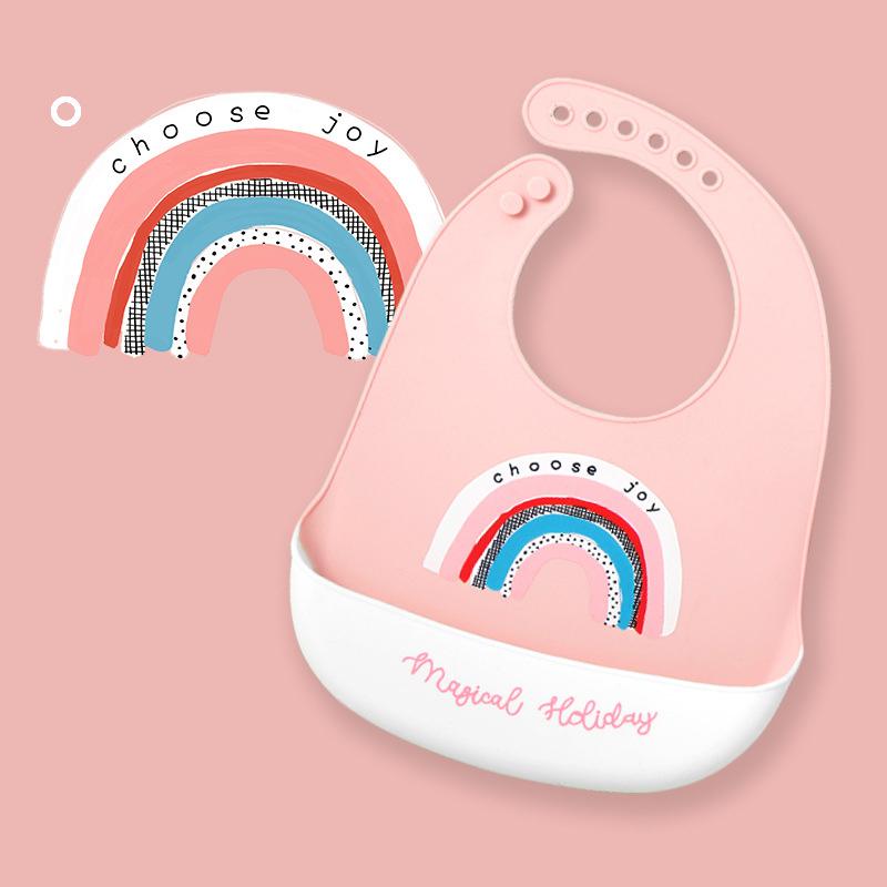 Cute Baby Bibs Waterproof Silicone Bib Feeding Infant Newborn Cartoon Apron ToddlerX Adjustable Bib Burp Cloths with Pocket