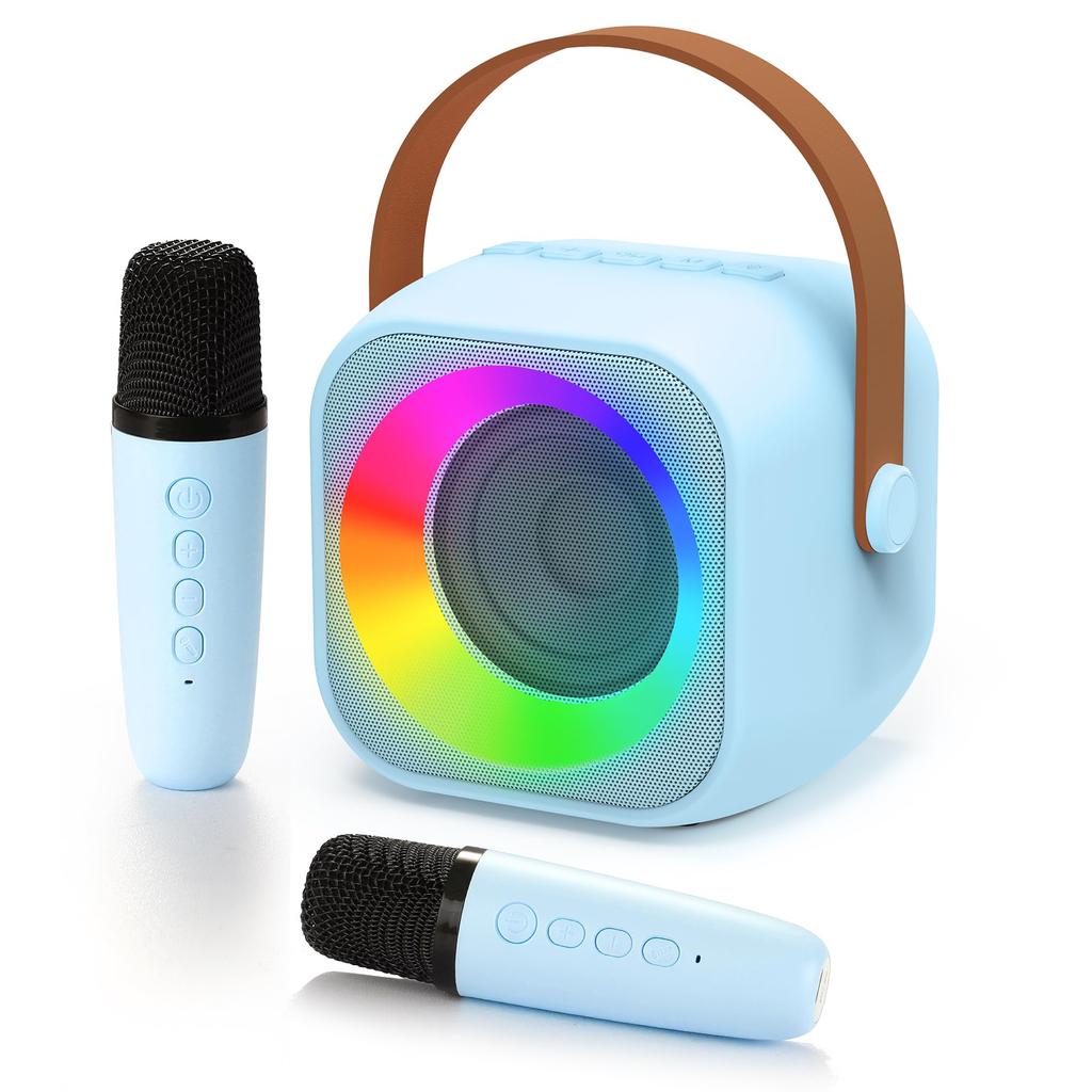Haomuren Tragbare Karaoke-Maschine mit kabellosem 1 oder 2 Mikrofon, Mini-Bluetooth-Lautsprecher für Kinder, Singen, Familienfeier, Geschenk