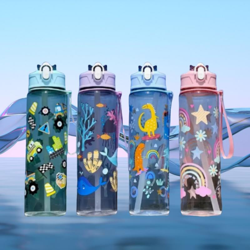 Cute 750ML Straw Water Bottles Leak-Proof Lifting Rope Children's Water Cup Portable Drink Cup Coffee Tea Juice