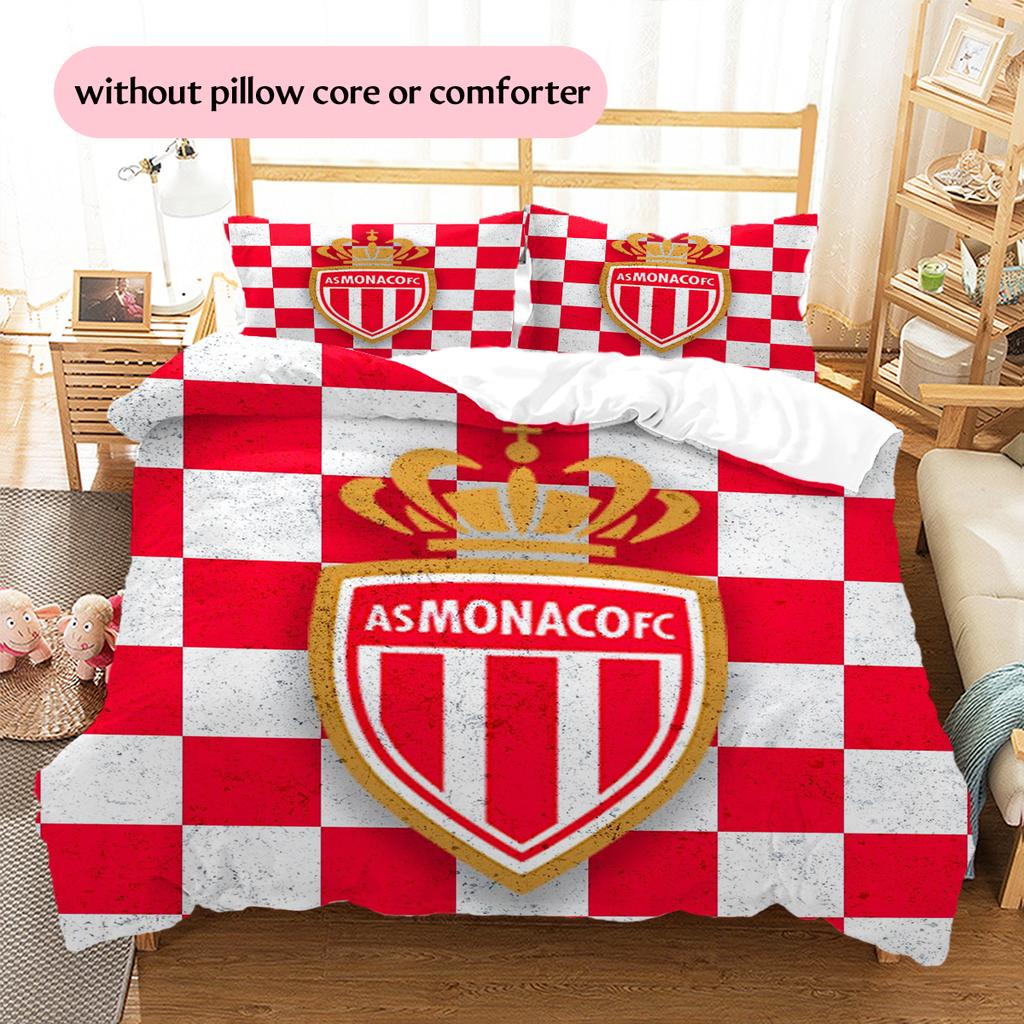 AS Monaco FC Pattern Bedding Home Decoration Birthday Gift (1 * duvet cover + 2 * pillowcase, without core)