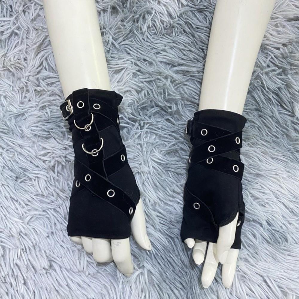 Y2K Punk Wristband Black Fingerless Mittens Fashion Arm Cover Cosplay