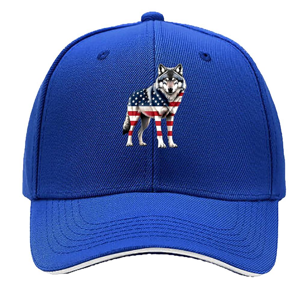 American Flag Wolf Baseball Cap  Lightweight Breathable Fabric Adjustable Snapback Closure Sandwich Baseball Cap