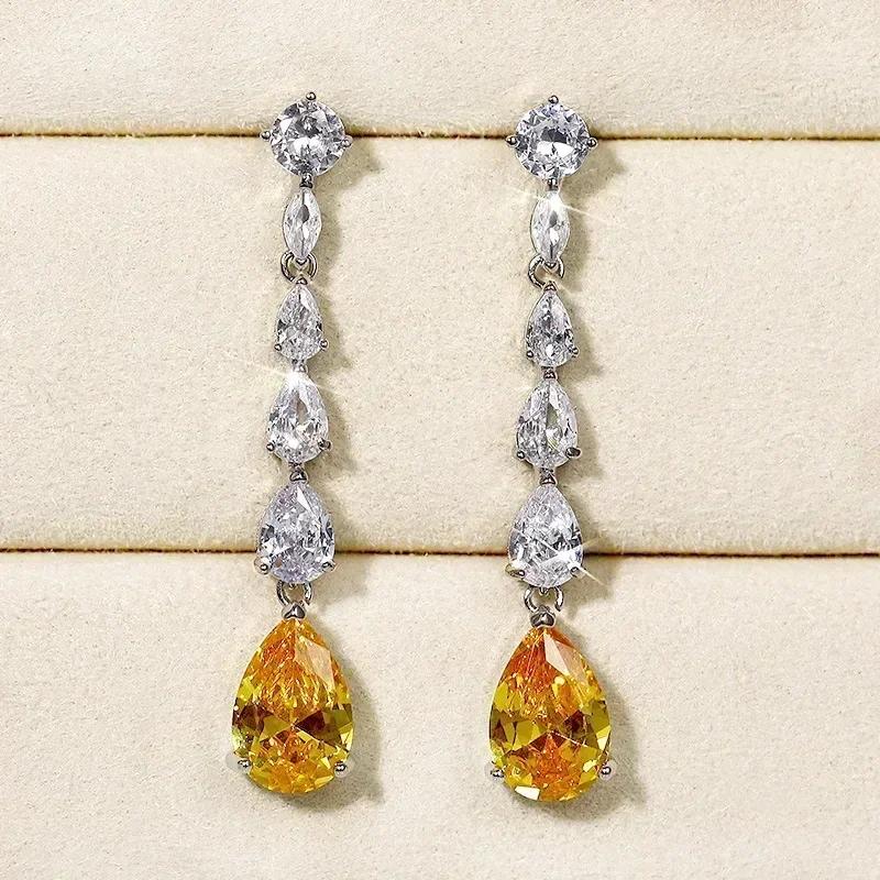 European And American Trendy Sparkling Zircon Oxide Earrings, High End Banquet Fashion Zircon Party Jewelry Long Pendant