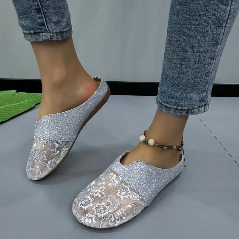 Fashion 2025 Fashion Ladies Shoes Closed Toe Women's Slippers New Embroidery Outdoor Best Seller Daily Comfortable Flat Slippers Zapatos