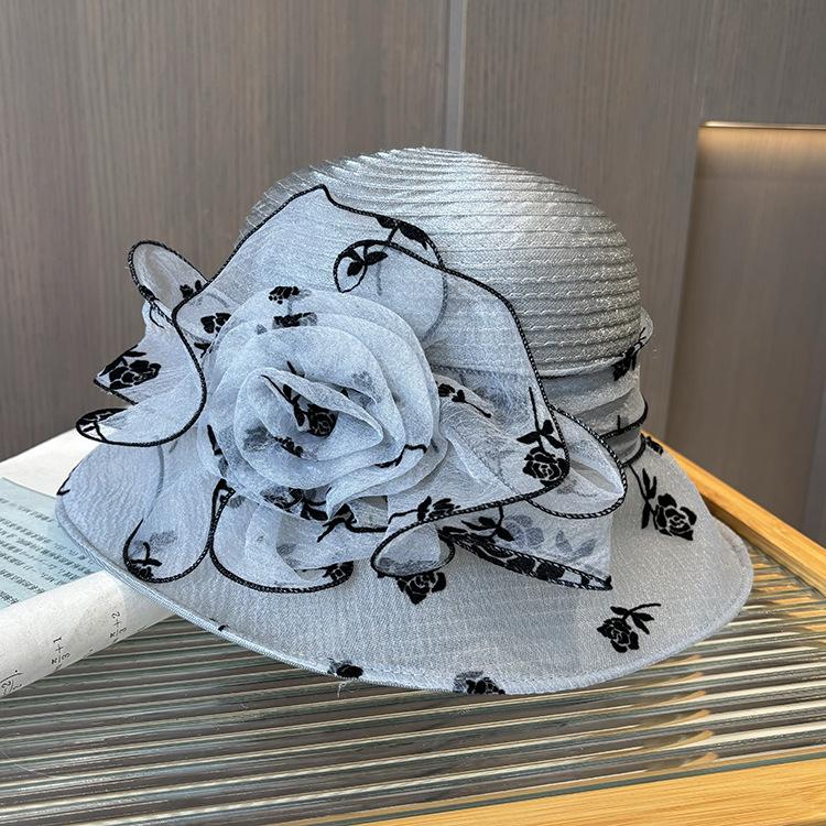 Eugen Yarn Sun Hat Women's Elegant Temperament Flower Pot Hat Spring and Summer Face Small UV Protection Sun Hat