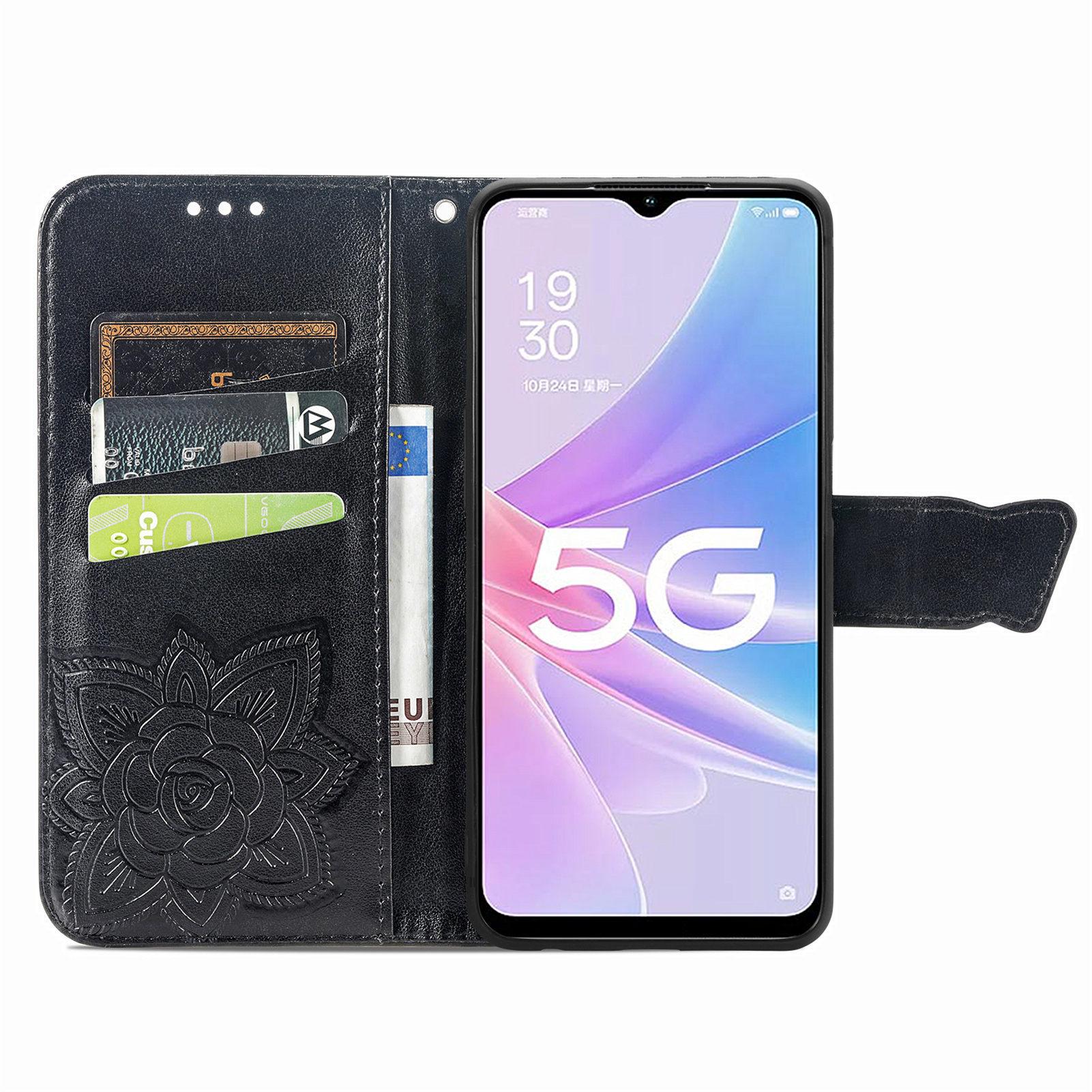 

For Oppo A78 4G Wallet Case Imprinted Butterfly Leather Phone Cover Folding Stand Blue