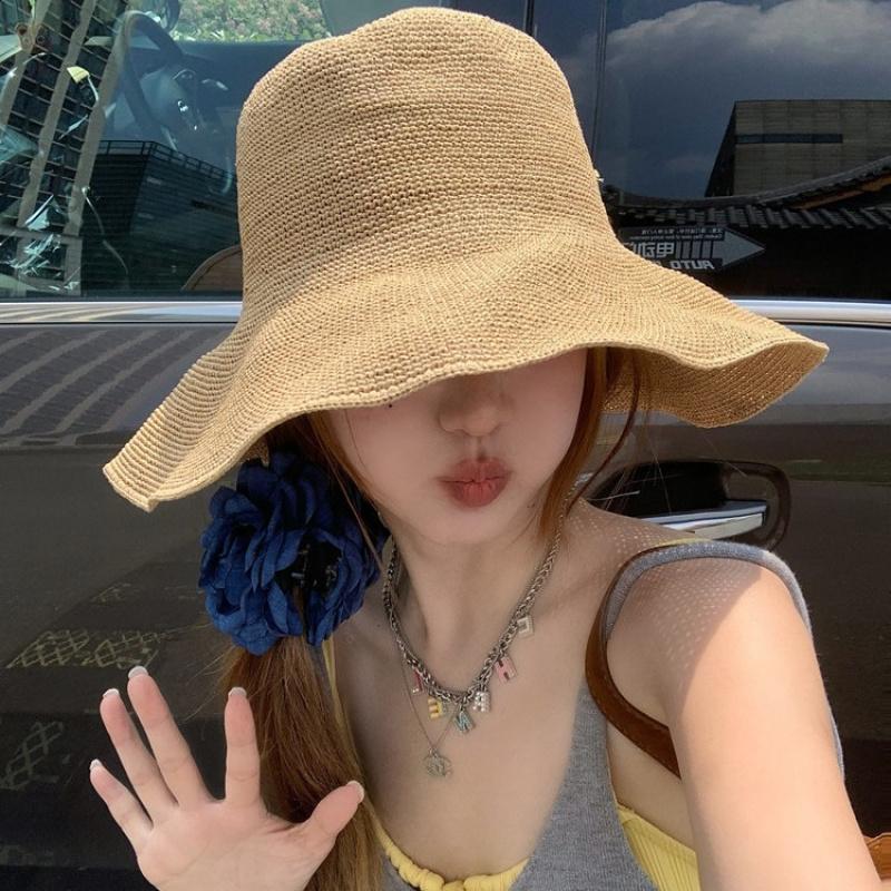 Women's Wide Brim Straw Hat 2026 Summer New Style Foldable Sun Protection Sun Hat for Travel Beach Fisherman Cap