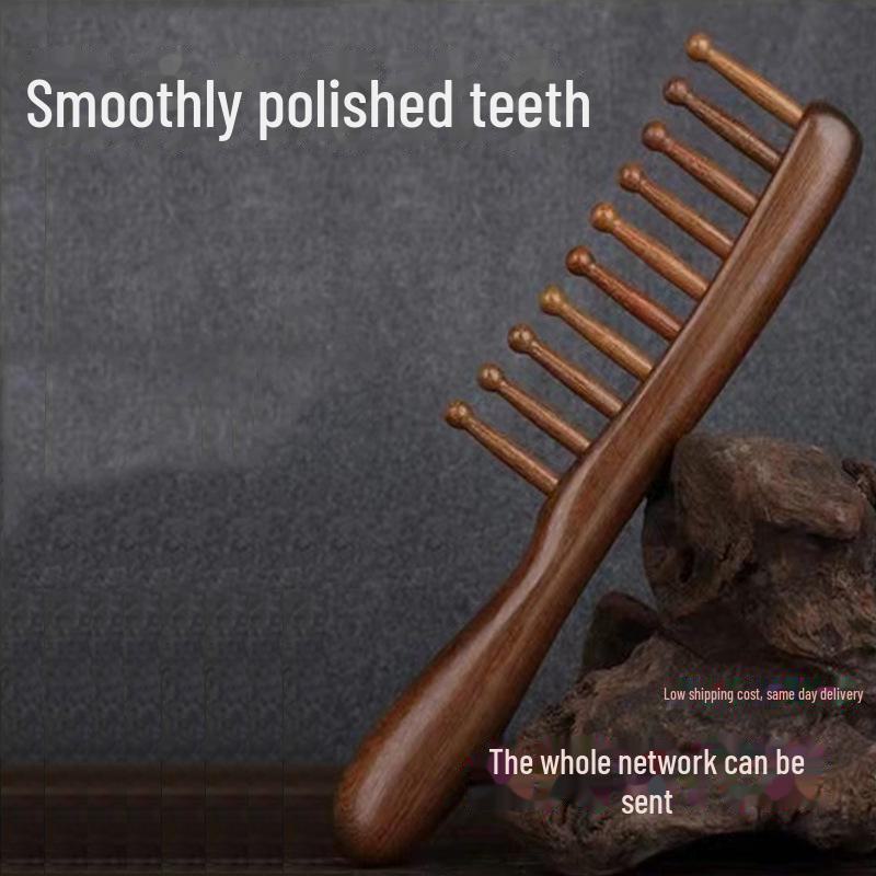 Gold Green Sandalwood Double Row Tooth Comb - Tianlan Curly Hair Wooden Comb
