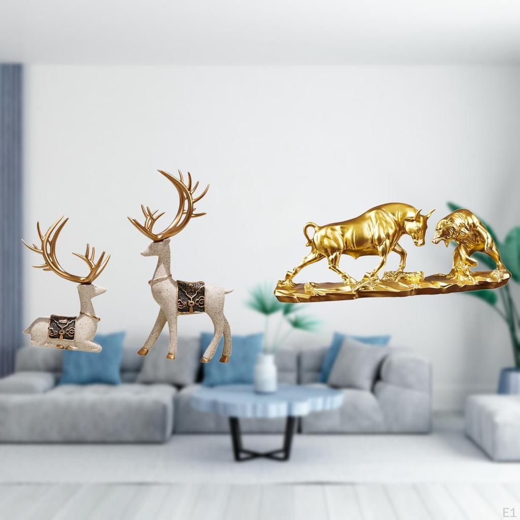 Sitting Standing Deer Statues Bull Figurine Modern Artwork Chinese Animal Sculpture Ornaments for