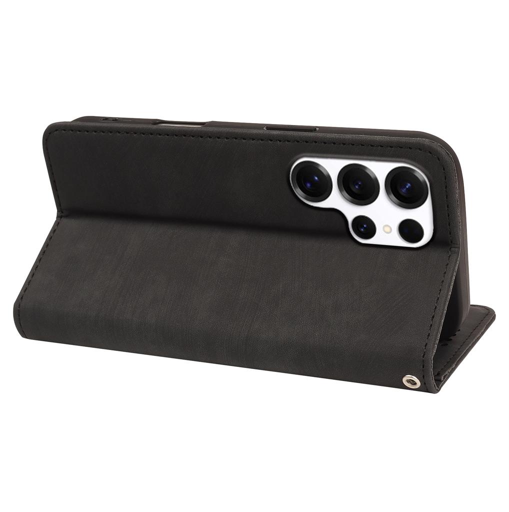 For Samsung Galaxy S25 Ultra Case Strong Magnetic Leather Wallet Phone Cover with Striped Texture