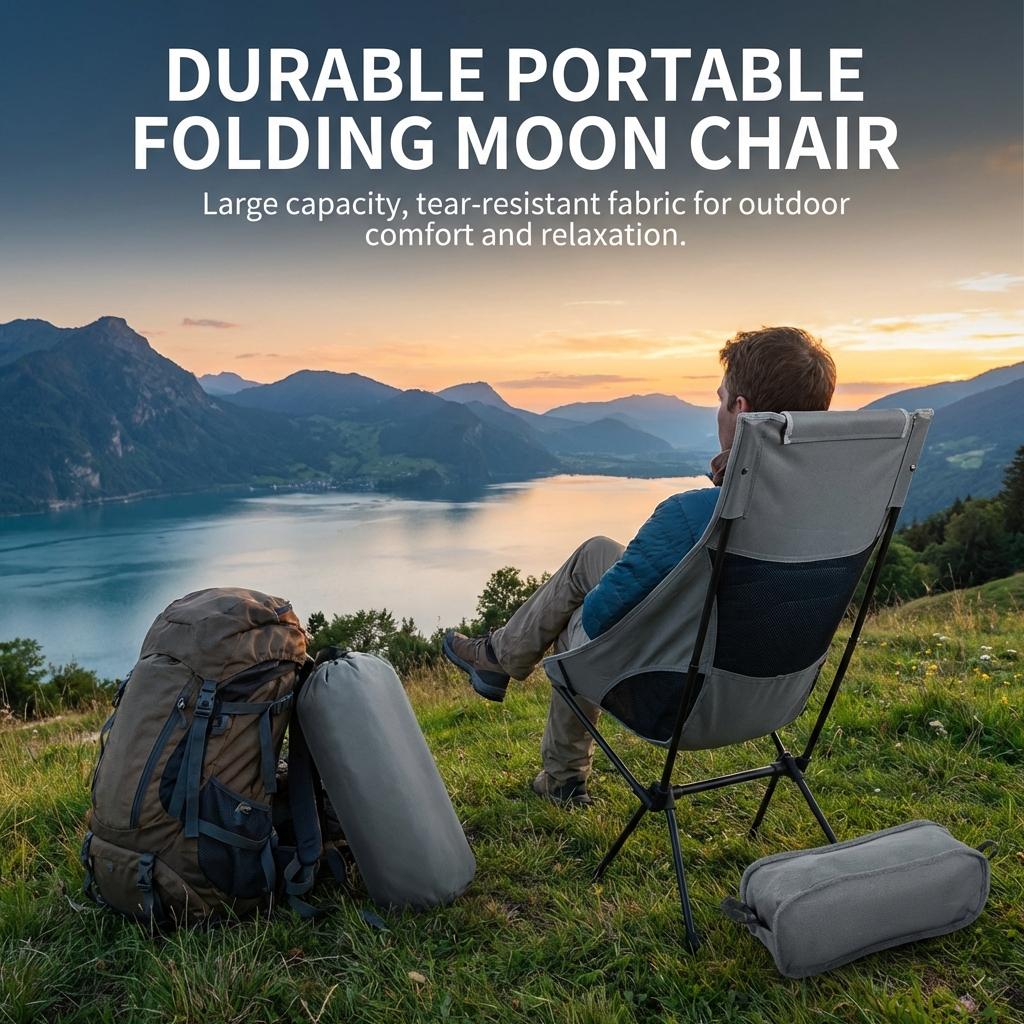 Portable Folding Camping Chair With Mesh Backrest For Fishing Camping Beach Outdoor Use