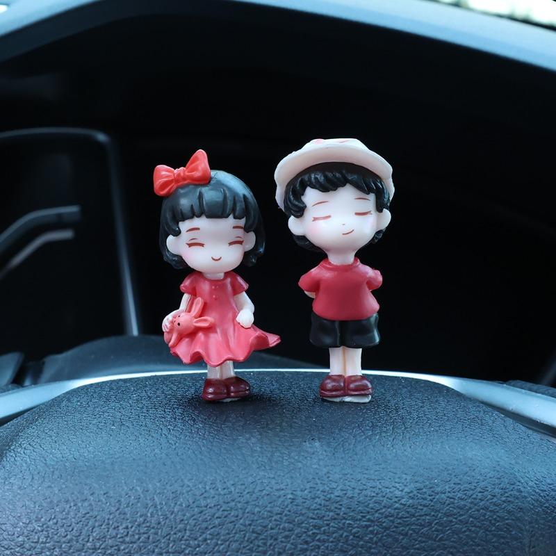Cartoon Couple Ornaments Car Center Console Dashboard Anime White Hat Red Clothes Couple Kiss Forehead DIY Decorations Ornament