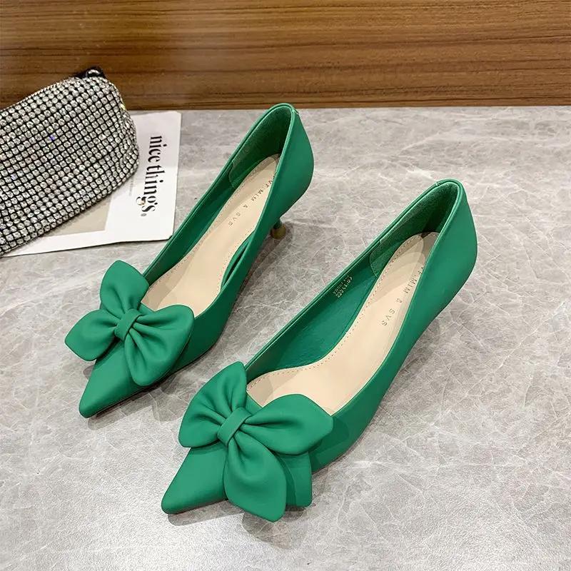 Fashion Office With Bow Off White Women's Shoes Leather Casual Wholesale Non Slip High Quality Fashion Chic Point Footwear Ladies Pumps