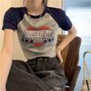 Women's Crew Neck Raglan Short Sleeve Crop Top Slim Fit Color Block Heart Letter Print T Shirt Summer Y2K Fresh Daily Blouse