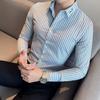 Business Casual Striped Slim Shirts Spring Autumn Turn-down Collar Men's Clothing Stylish Embroidery Korean Long Sleeve Shirts