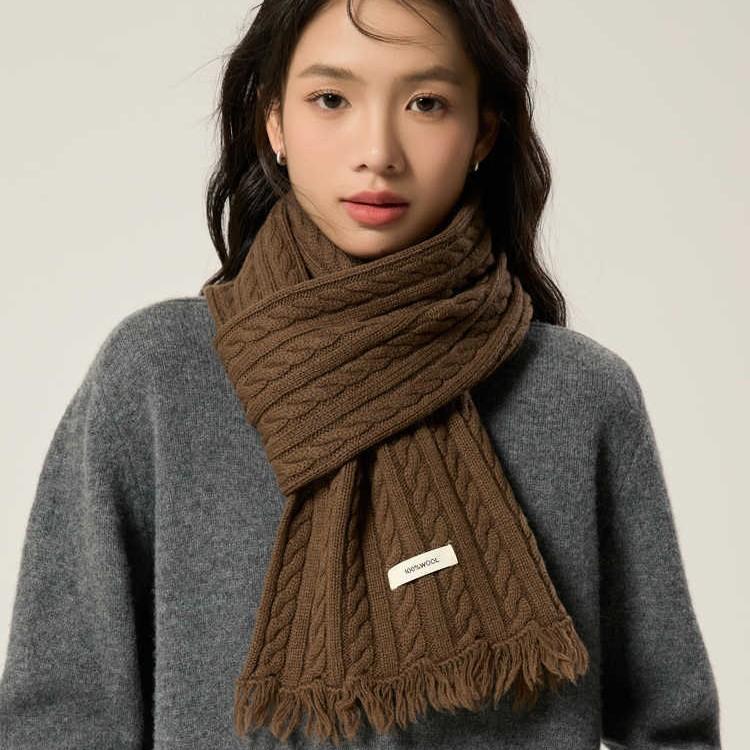 Delicate Twist Solid Color Wool Scarf Female Soft Couple Scarf