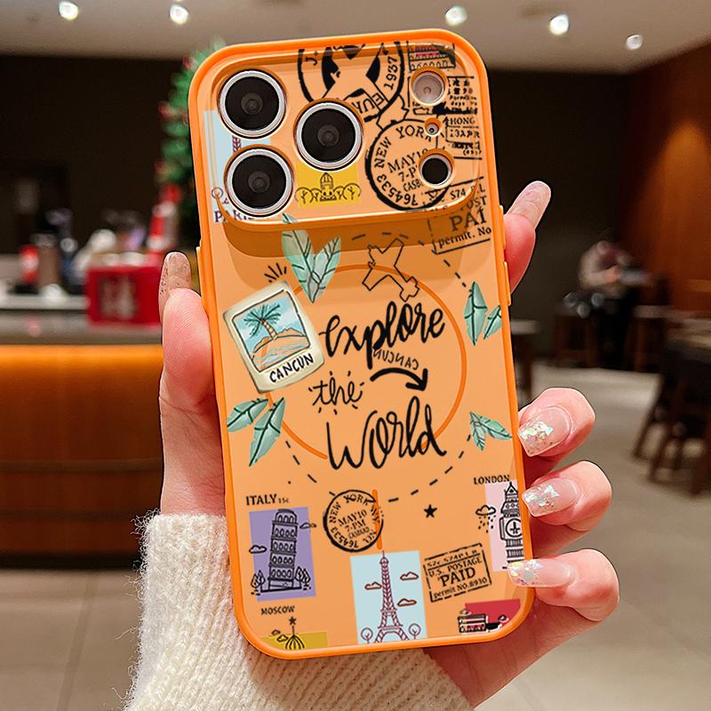 Travel Label Landmark Pattern Case For iPhone 17 Pro Max Magnetic For Magsafe Skin Feeling Cover For iPhone 16 15 14 13 Pro Max