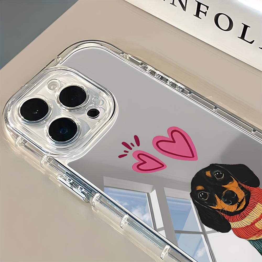 Cute Dachshund Dog Love Hearts Phone Case For iPhone 17 16 Pro 11 12 13 14 15 Pro Max 17 Air X XR XS 7 8 Plus Back Mirror Cover