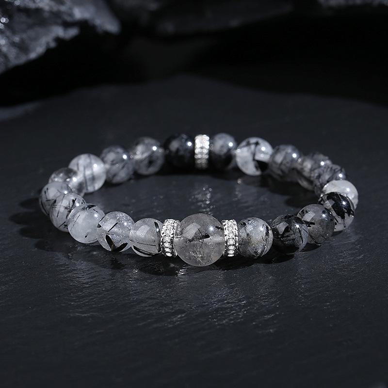 Tichiya Women s Natural Silver Obsidian  Black Rutilated Quartz Bracelet - S925 Sterling Silver, High-End Jewelry S925 Silver