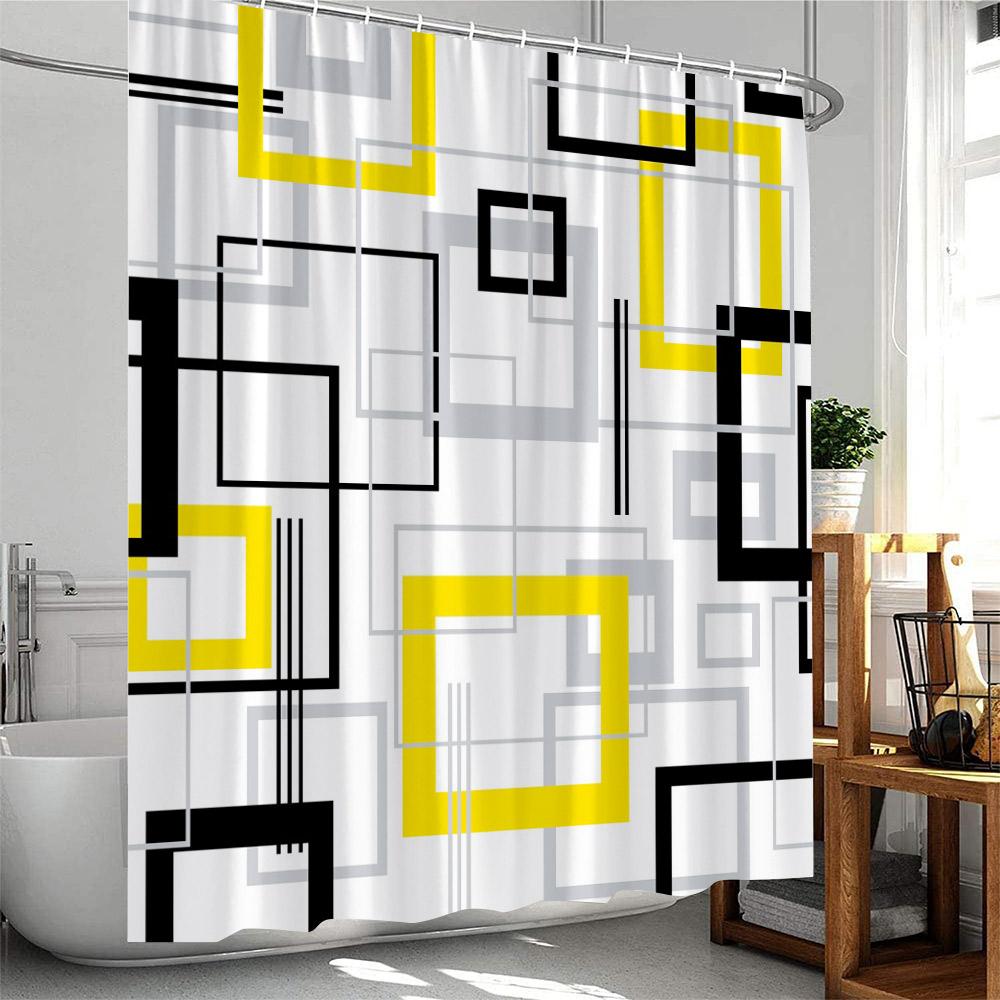Modern Geometric Shower Curtains Black and Red Plaid Lines Fashion Nordic Home Bathroom Decorative Cloth Bath Curtain with Hooks