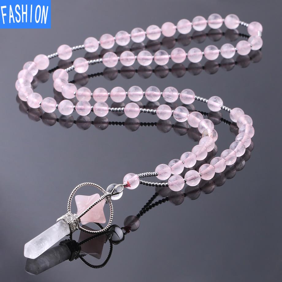 

Натуральная белая хрустальная колонна, ожерелье из натурального камня, мелькаба, каменная бусина, длинная цепочка для свитера для женщин, осень и зима rose quartz