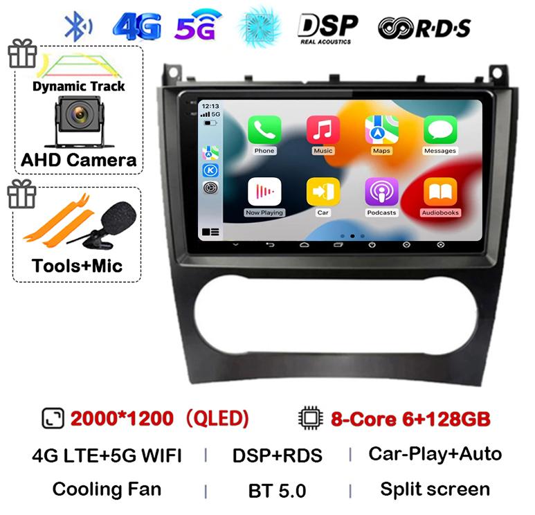 Android 14 Carplay Auto Car Radio For Benz W203 W209 C180 C200 C220 C230 Video Multimediale Player Auto Autoradio GPS 360 Camera