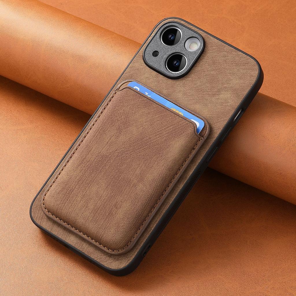 Applicable Apple 16 Pro Mobile Phone Case Leather Solid Color Retro 15 Pro Magnetic Card Case IPhone14 Protective Case
