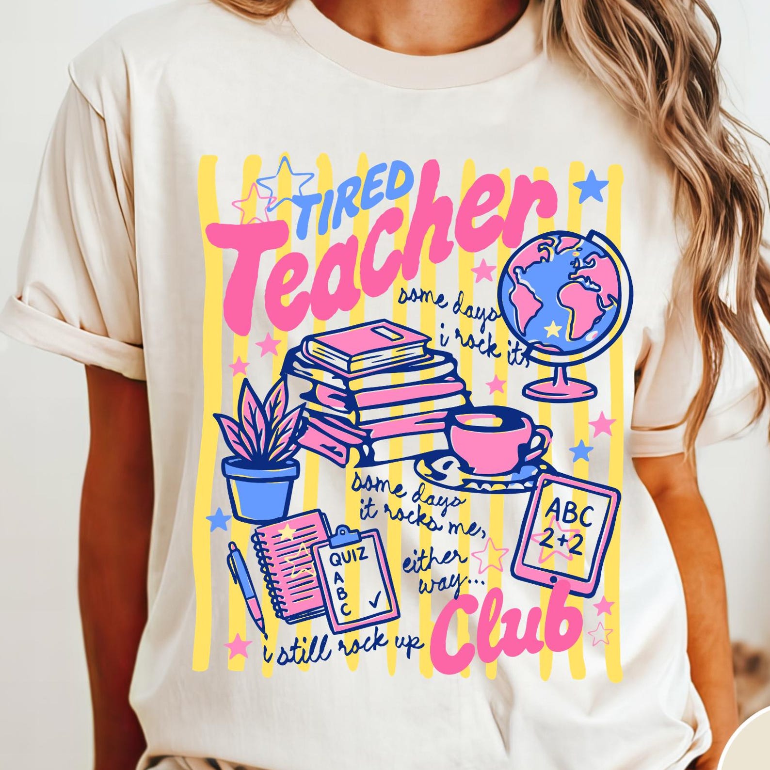 Tired Teacher Club Comfort Colors® T-Shirt, Funny Teacher Graphic Tee, Retro Teacher Shirt, Funny Teacher Gift, School Classroom Shirt M