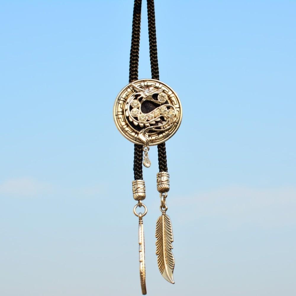 Round Bolo Tie Western Cowboy Shirt Imitation Gem Pendant Vintage Star Necklaces For Men Women
