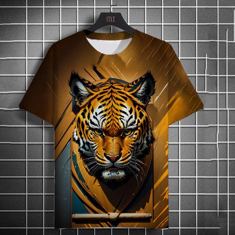 Animal Men's T-shirt 3d Tiger Print Men's Tops Casual Short Sleeve Simple