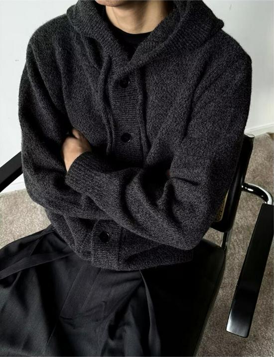 Men's Arctic Fleece Hooded Knit Cardigan, Korean Style Loose Sweater Coat, Thick Autumn Winter Casual Hoodie