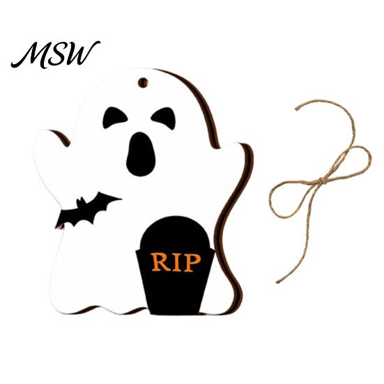 Seasonal Wooden Decorations Halloween Ghost Hanging Sign with Hemp Rope, Cute Rustic Pendants for Home Party Wall Holiday Decor