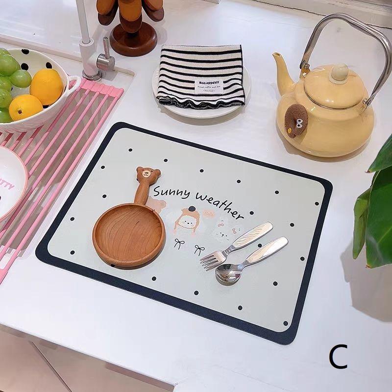 Non-Slip Kitchen Absorbent Mat Placemats Table Mats Diatom Mud Waterproof Insulation Insulation Non-Slip Placemats Drain Plate C