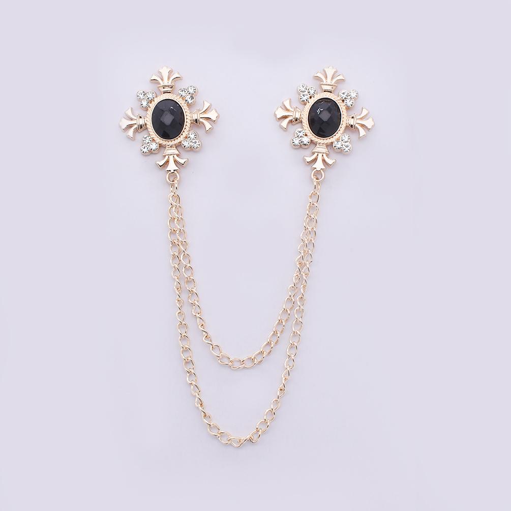 Luxury Rhinestone Tassel Chain Brooch for Men Vintage Corsage Shirt Coat Lapel Pins Elegant Wedding Party Badge Jewelry