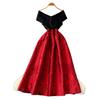 French Dress Women's New Skirt High-end One-word Shoulder Splicing Waist Jacquard Pendulum Puffy Dress