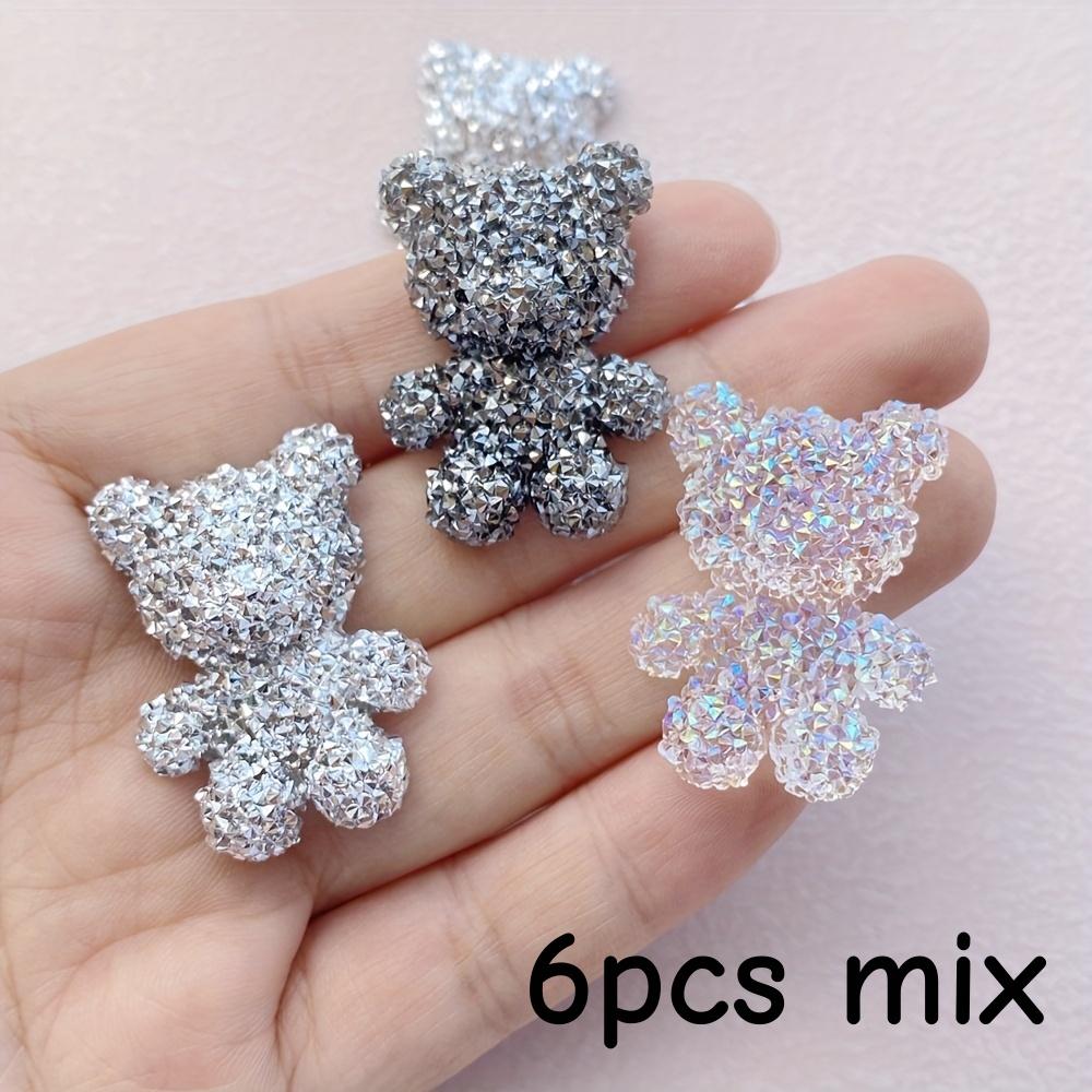 6 Sparkling Resin Teddy Bear Decorations - Cute Sparkling Cartoon Bear Decorations, Suitable for DIY Jewelry, Keychains, Hairpin