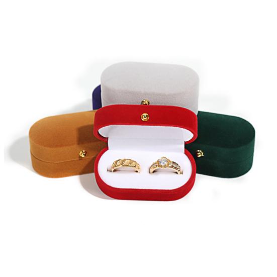 Proposal Ring Box Double Slots Noble Flocking Oval Portable Packaging Elegant Stud Earring Jewelry Accessories Gift Case for Wedding