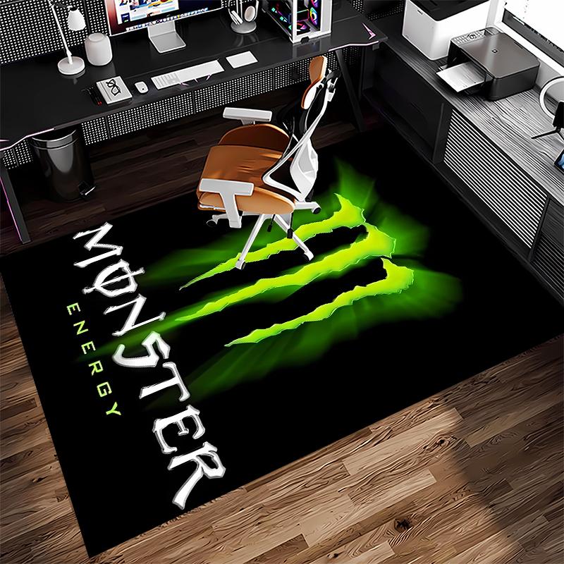 1pz Tappeto Area con Stampa Logo Monster Energy - Morbido, Lavabile, Antiscivolo, Tappetino da Interno per Sedie da Ufficio, Soggiorno, Home Office, Tappeto Decorativo