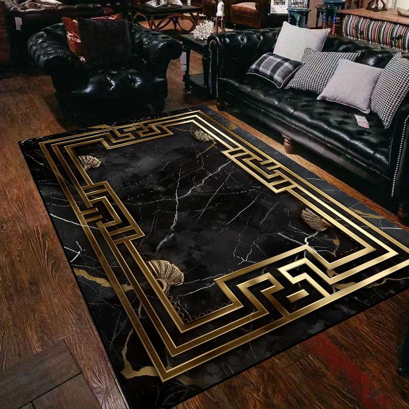 Leichter Luxus Schwarz Gold Teppich Wohnzimmer Marmor Dekoration Sofa Couchtisch Bereichsteppiche Zuhause Schlafzimmer Rutschfest Büro Fußmatten