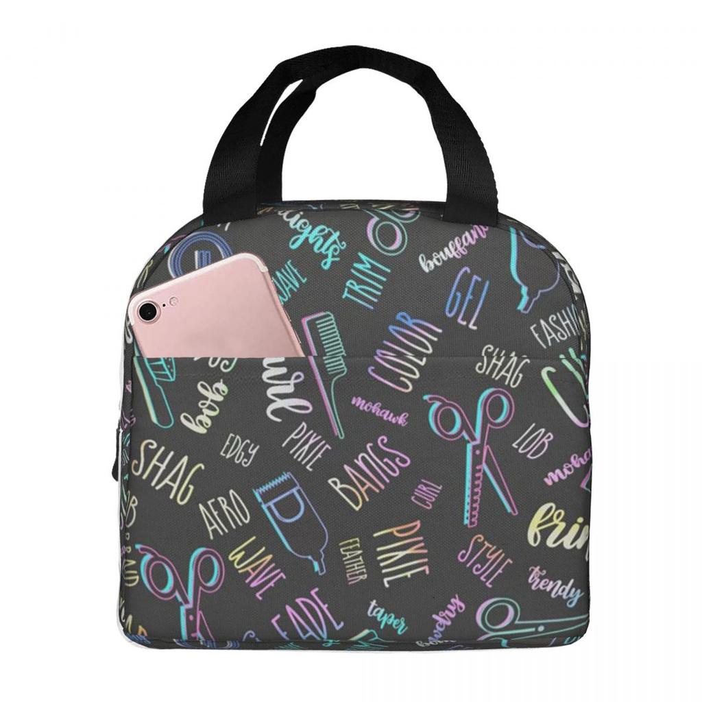Salon Hair Dressing Tool Pattern Insulated Lunch Bag for Women Children Leakproof Food Boxes Thermal Lunch Box Tote