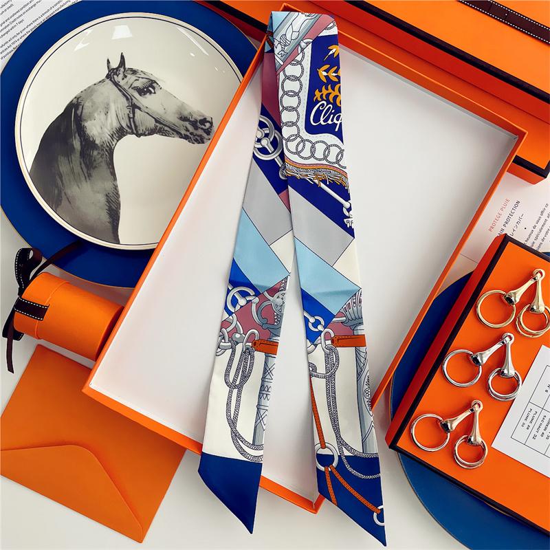 Cachecol de Seda 100% de Alta Qualidade Marca de Luxo Mulheres Faixa de Cabeça Faixa de Cabelo Foulard Gravata Lenço de Pescoço Cachecóis Skinny Acessórios