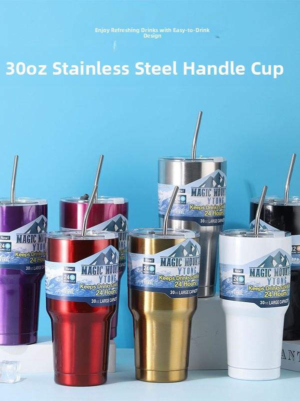 Large Capacity Stainless Steel Insulated Water Bottle Straw Female High Aesthetic Dual Drinking Car Portable Handy Student Wa...