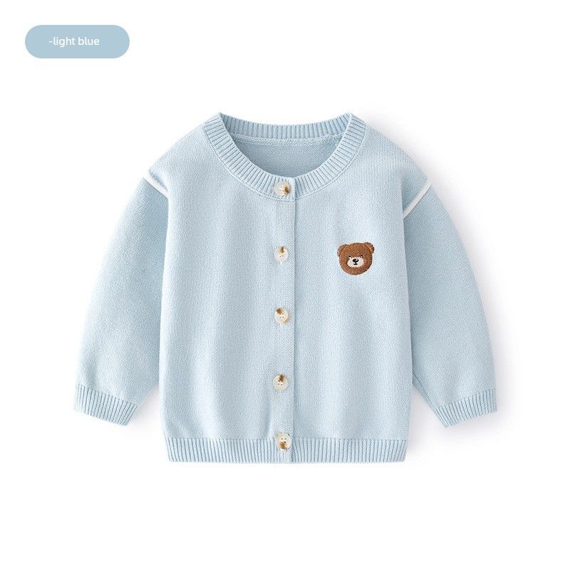 Children s Clothing Children s round Neck Sweater Top Spring and Autumn Bear Outwear Boys and Girls Knitting Cardigan Baby Long Sleeves Clothes Light Blue 130 cm